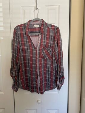 Lucky Brand Burnt Red and Gray Plaid Button-Down Shirt